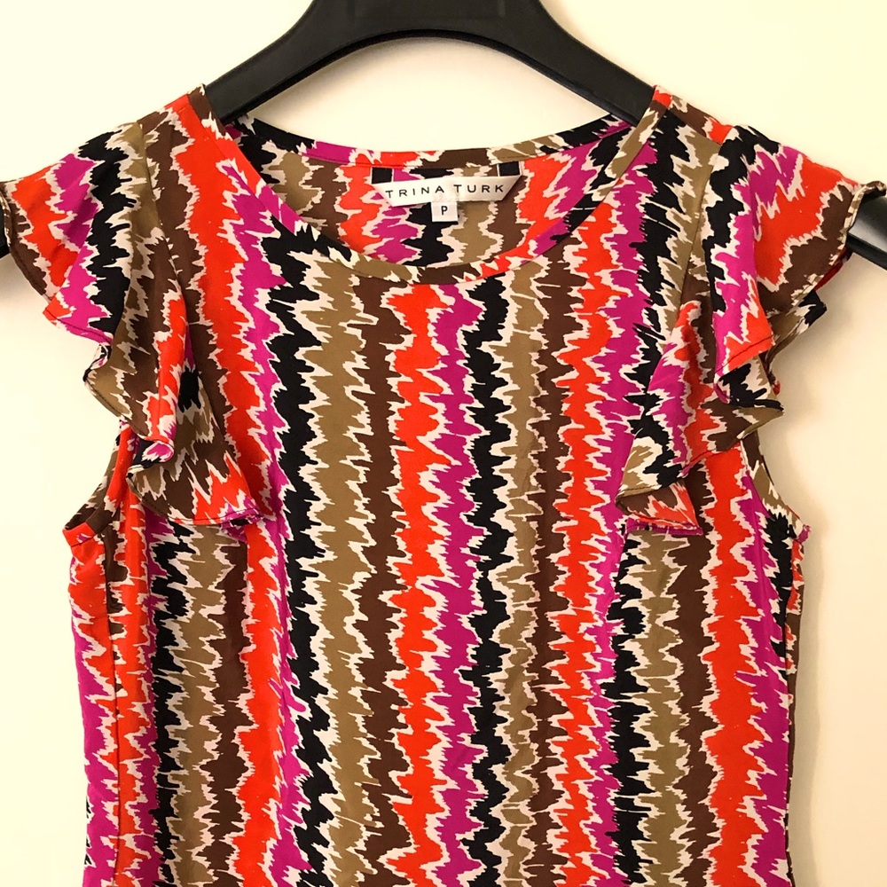 Trina Turk Silk ruffle sleeveless top tank